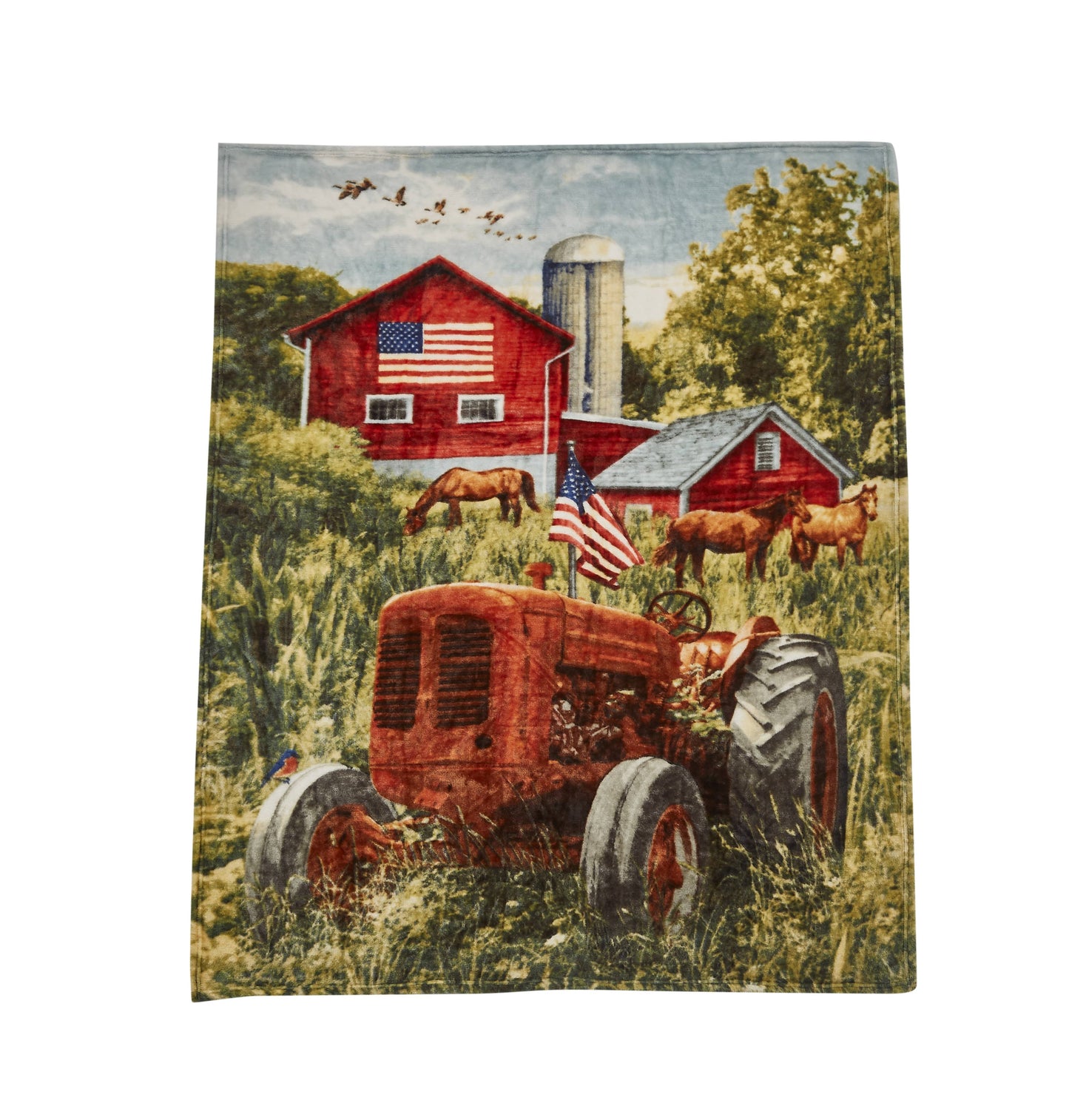 "Patriotic Tractor"  1-Ply Faux Fur Everyday Blanket