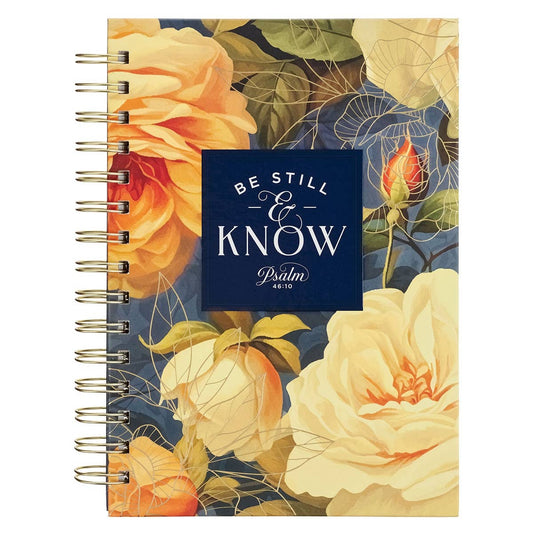 Journal Wirebound Blue LG Floral Be Still Ps. 46:10