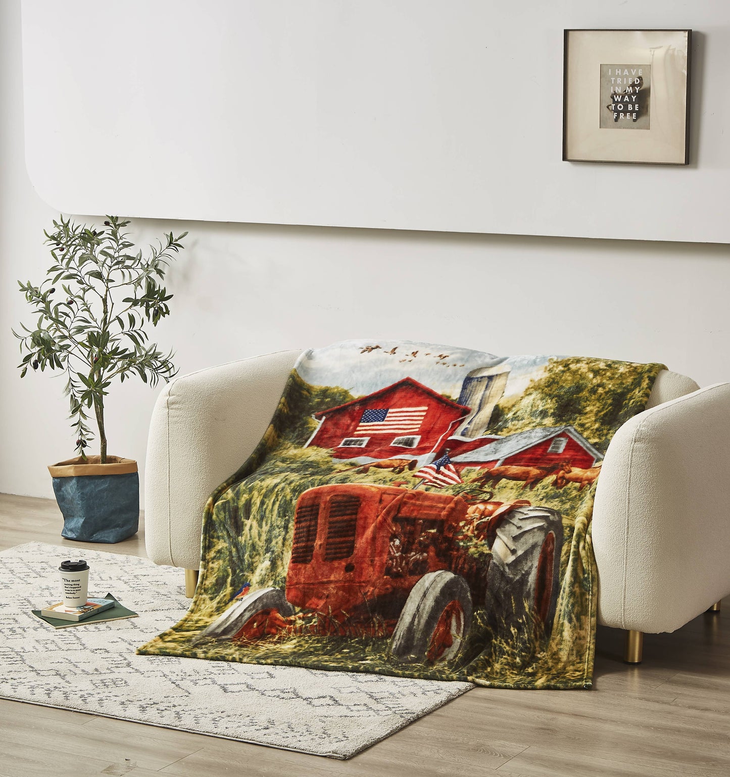 "Patriotic Tractor"  1-Ply Faux Fur Everyday Blanket