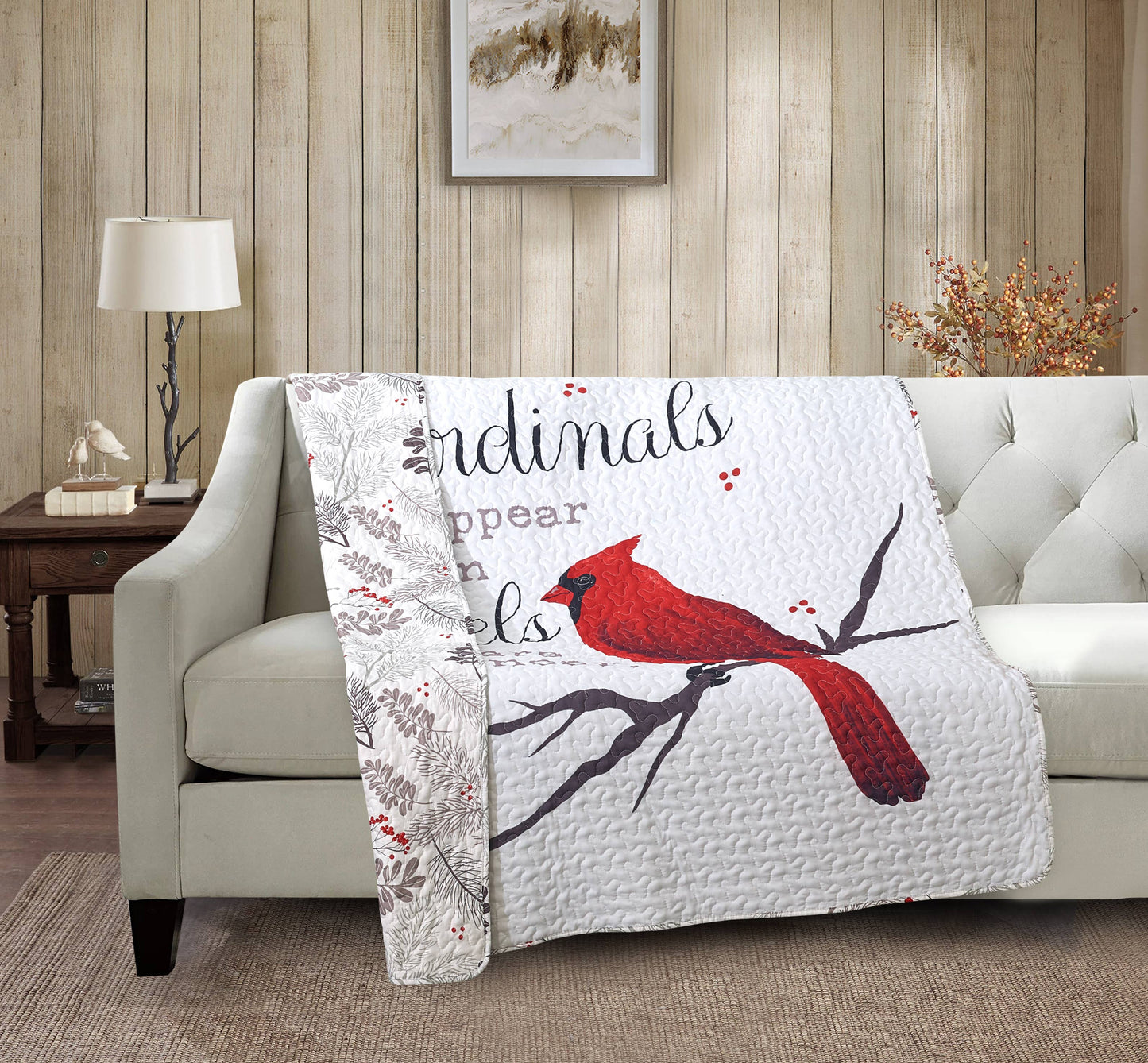 "Cardinals Appear" Inspirational Quilted Throw 50"x60"