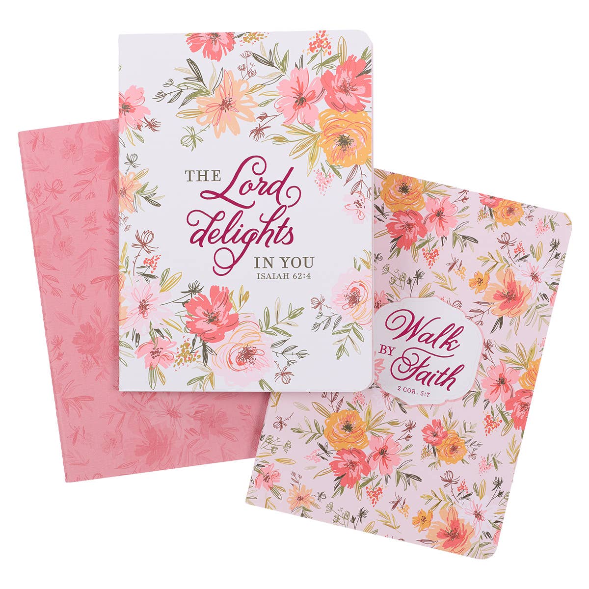 Notebook Set 3pc White Isa. 62:4, Pink 2 Cor. 5:7, Pink