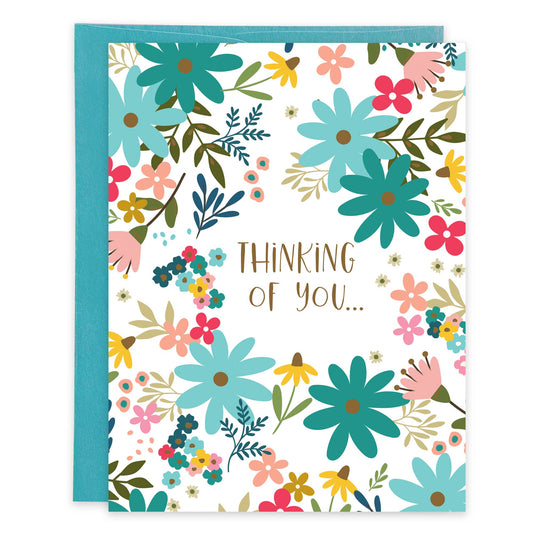 Thinking of You Greeting Card - Teal Flowers