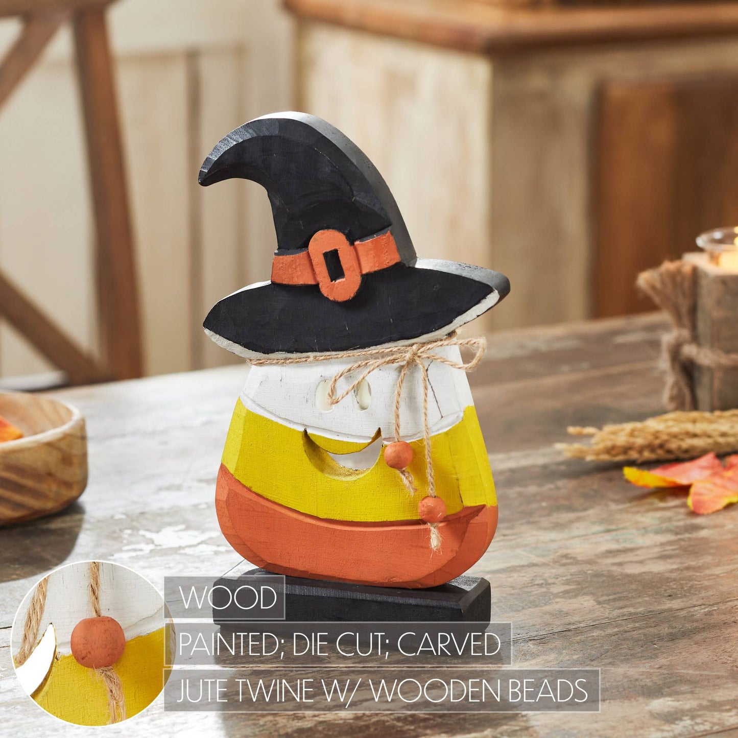 Halloween Candy Corn Figurine Witch Hat Fall Farmhouse Decor