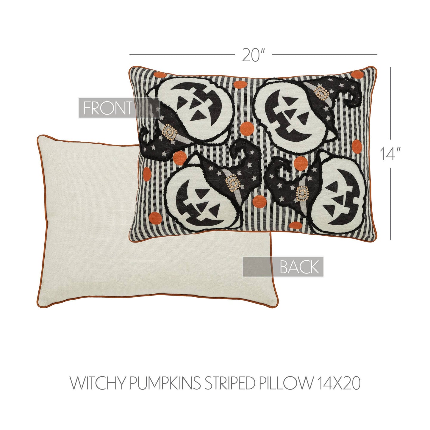 Embroidered Jack O Lantern Halloween Throw Pillow 14x20