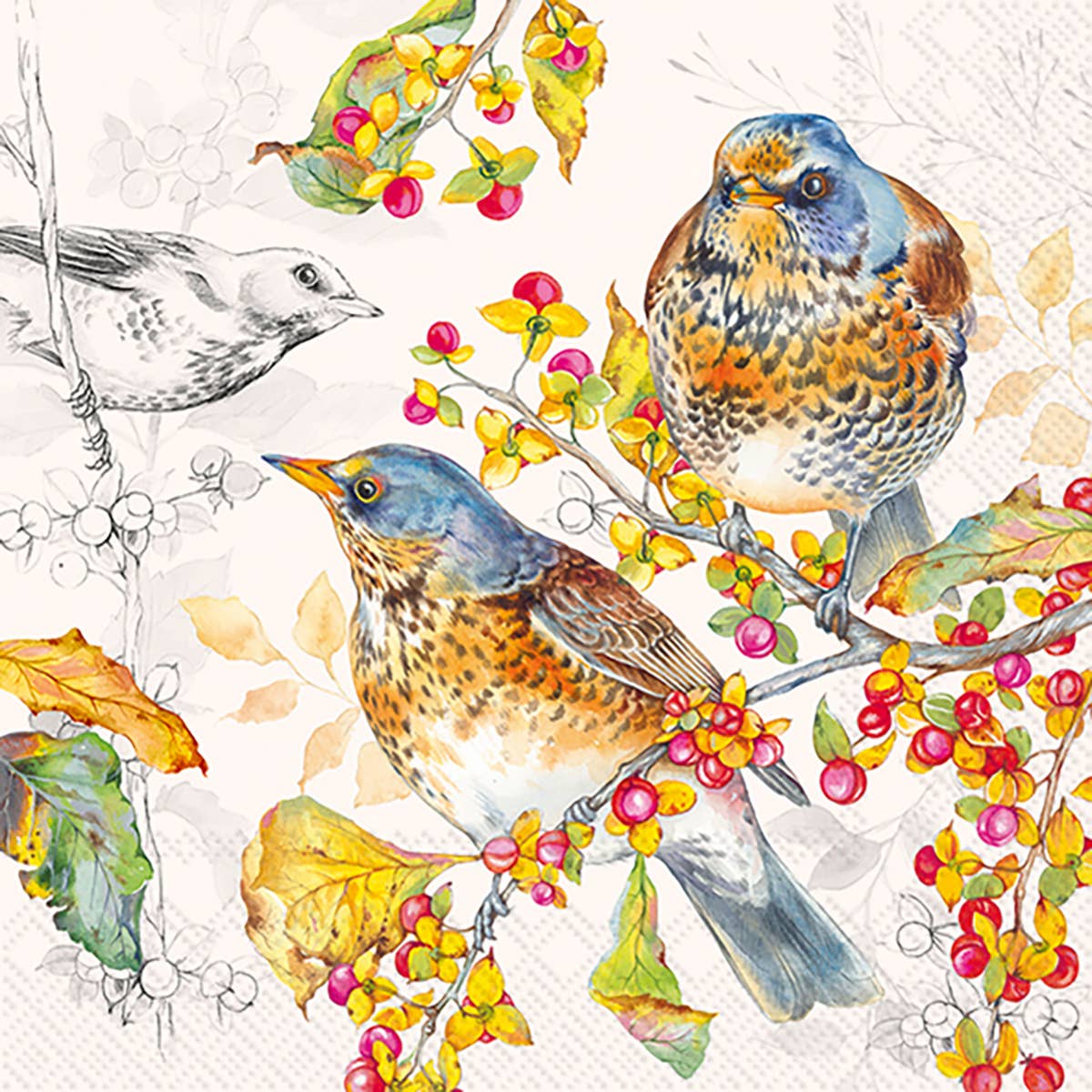 Paper Cocktail Napkin Pack of 20 Autumn Birds Fall