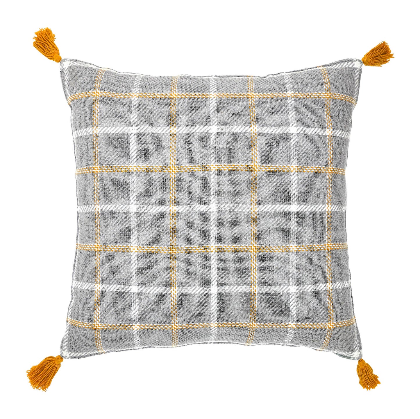 Grey Gold Windowpane Plaid Throw Pillow 18x18