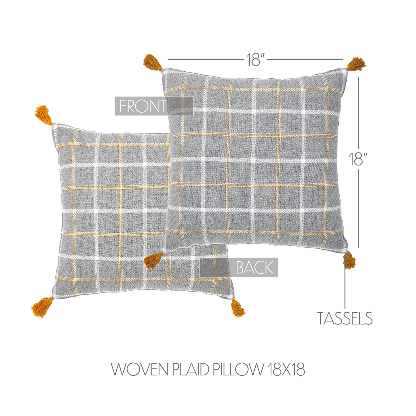 Grey Gold Windowpane Plaid Throw Pillow 18x18