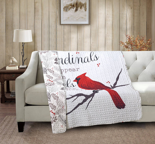 "Cardinals Appear" Inspirational Quilted Throw 50"x60"