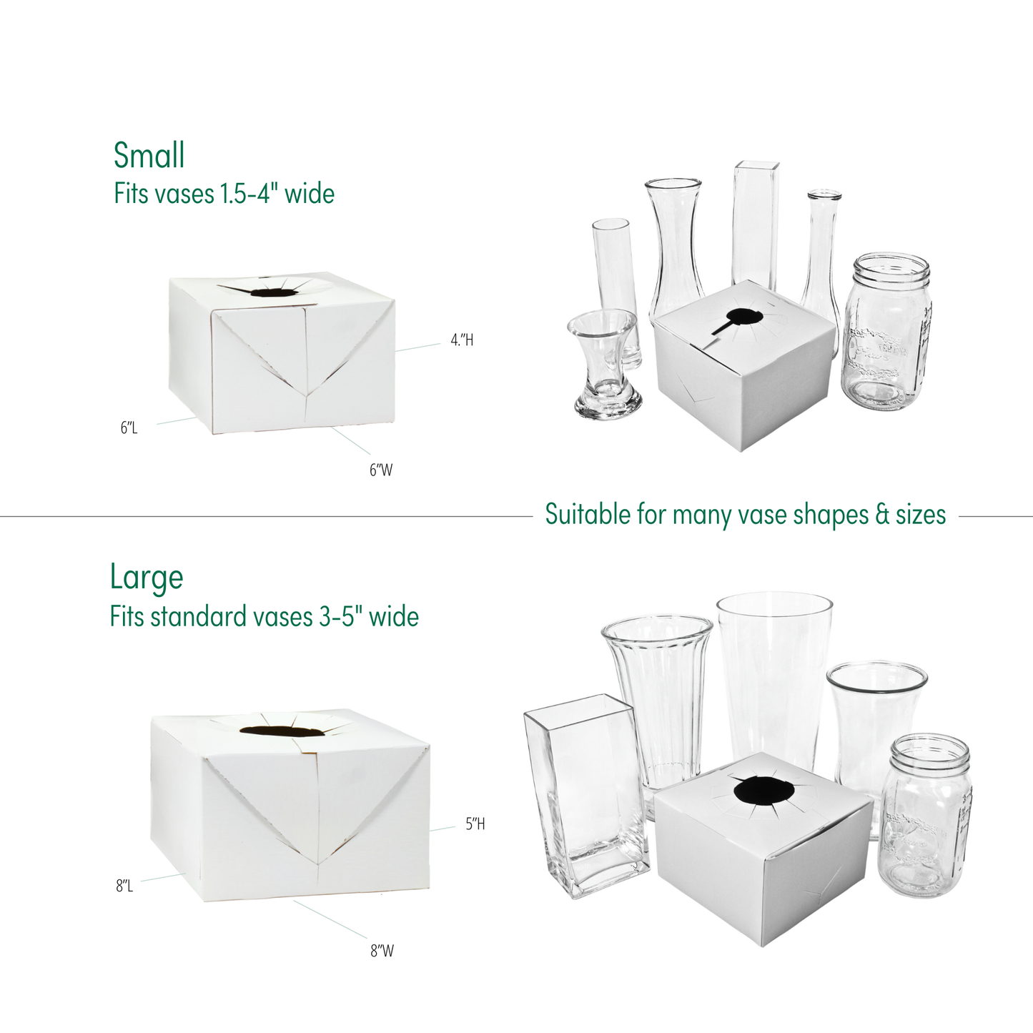 100PK - Quick Fold Floral Delivery Box for Vase Transport: 6"L 6"W 4"H
