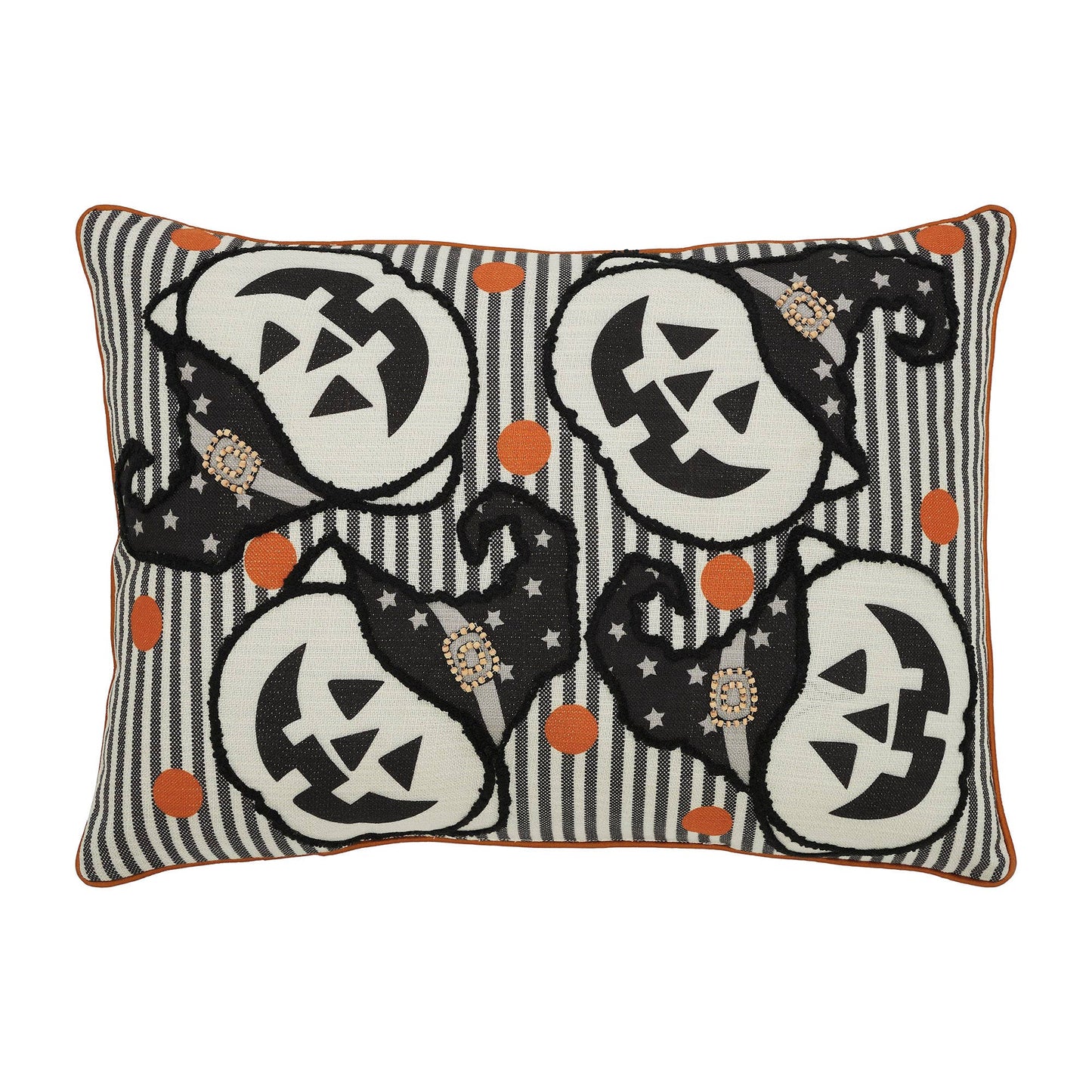 Embroidered Jack O Lantern Halloween Throw Pillow 14x20