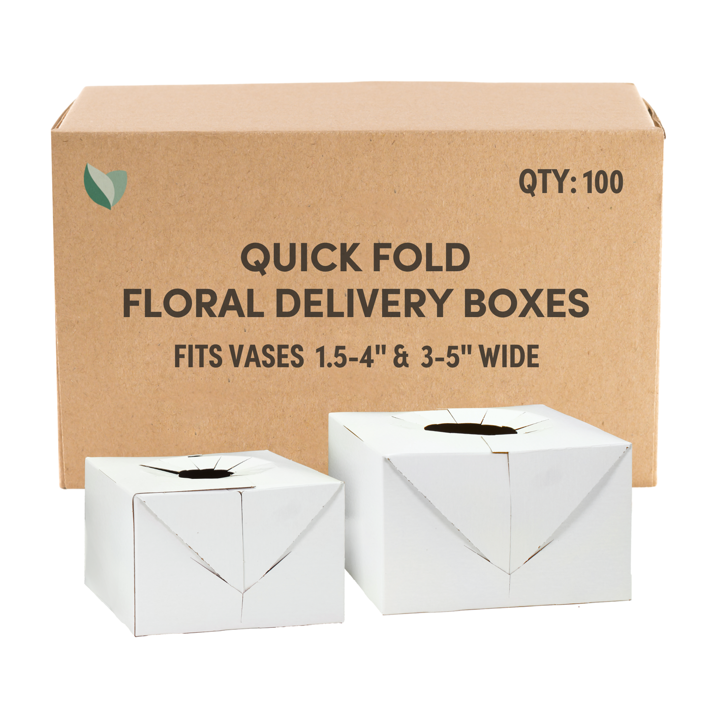 100PK - Quick Fold Floral Delivery Box for Vase Transport: 6"L 6"W 4"H