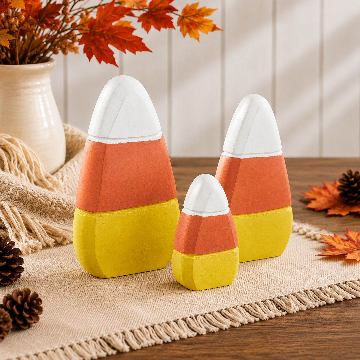 Halloween Candy Corn Wooden Fall Decor Set of 3