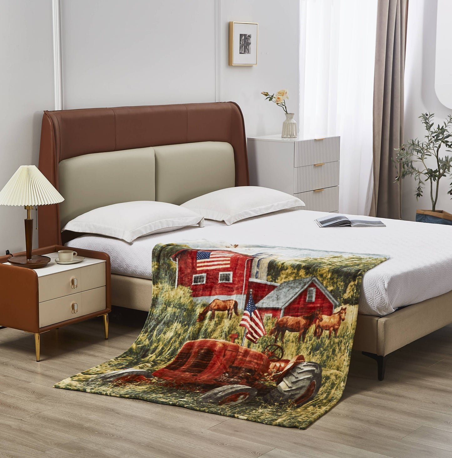 "Patriotic Tractor"  1-Ply Faux Fur Everyday Blanket