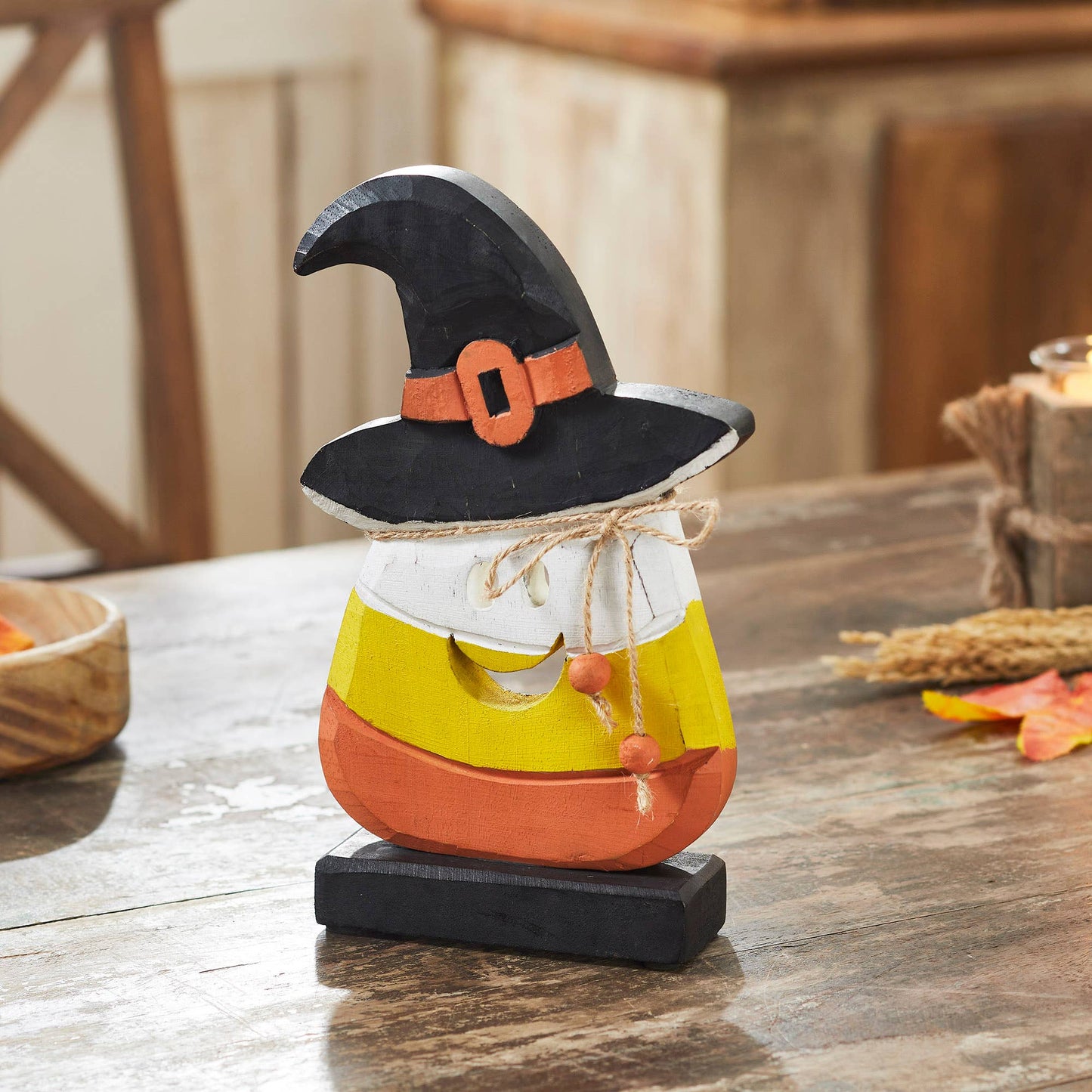 Halloween Candy Corn Figurine Witch Hat Fall Farmhouse Decor