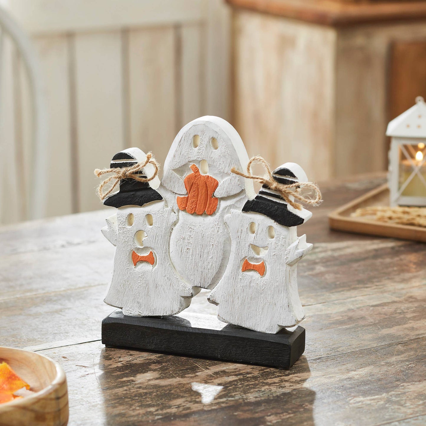 Wood Ghost Figurine 8.5" Rustic Farmhouse Halloween Decor
