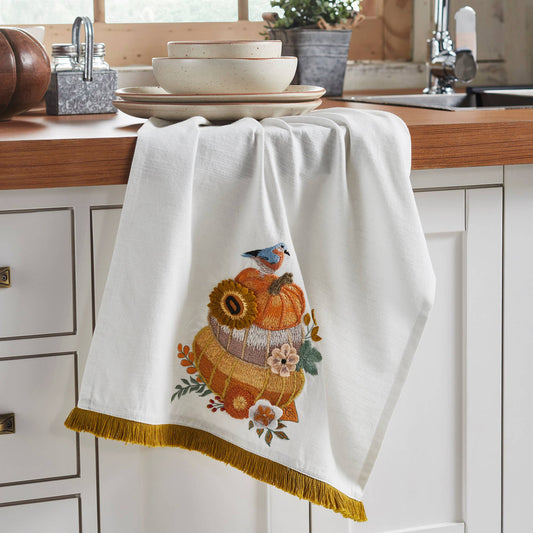 Vintage Embroidered Pumpkin Tea Towel 19"x28"  Fall Decor