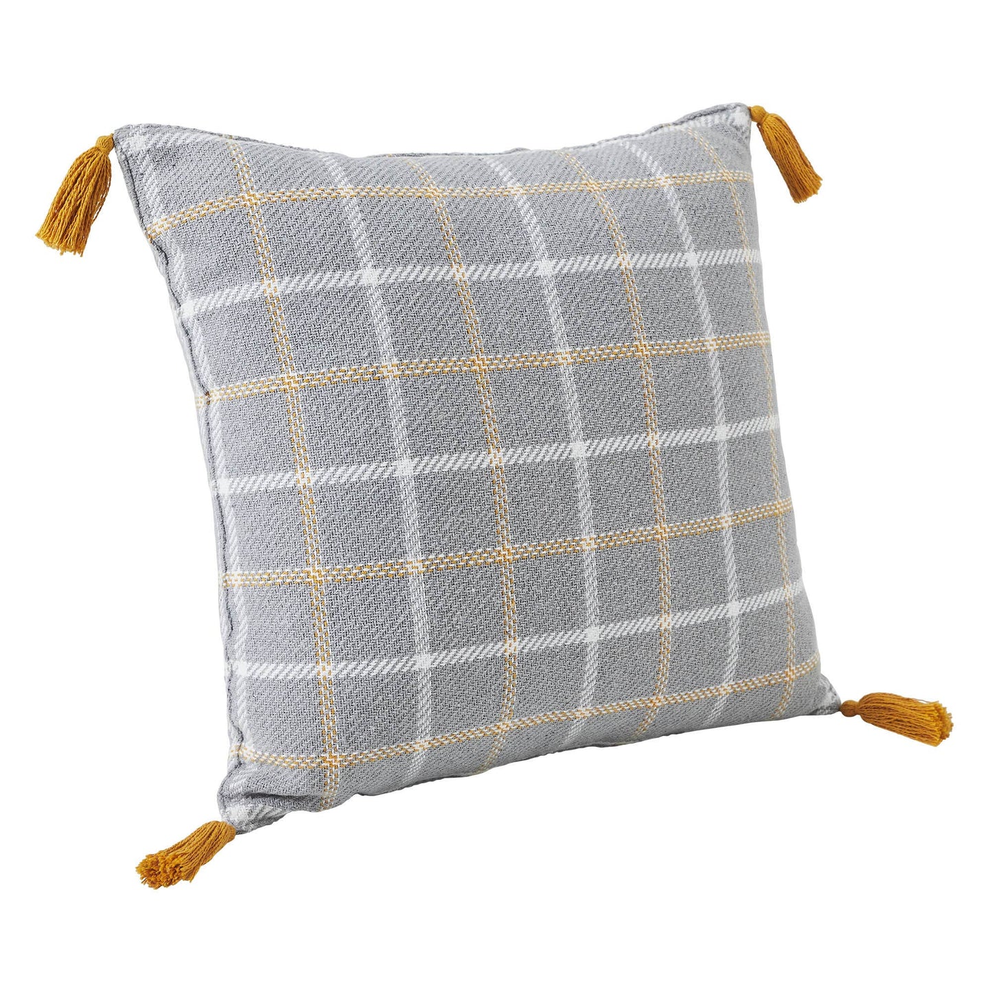 Grey Gold Windowpane Plaid Throw Pillow 18x18