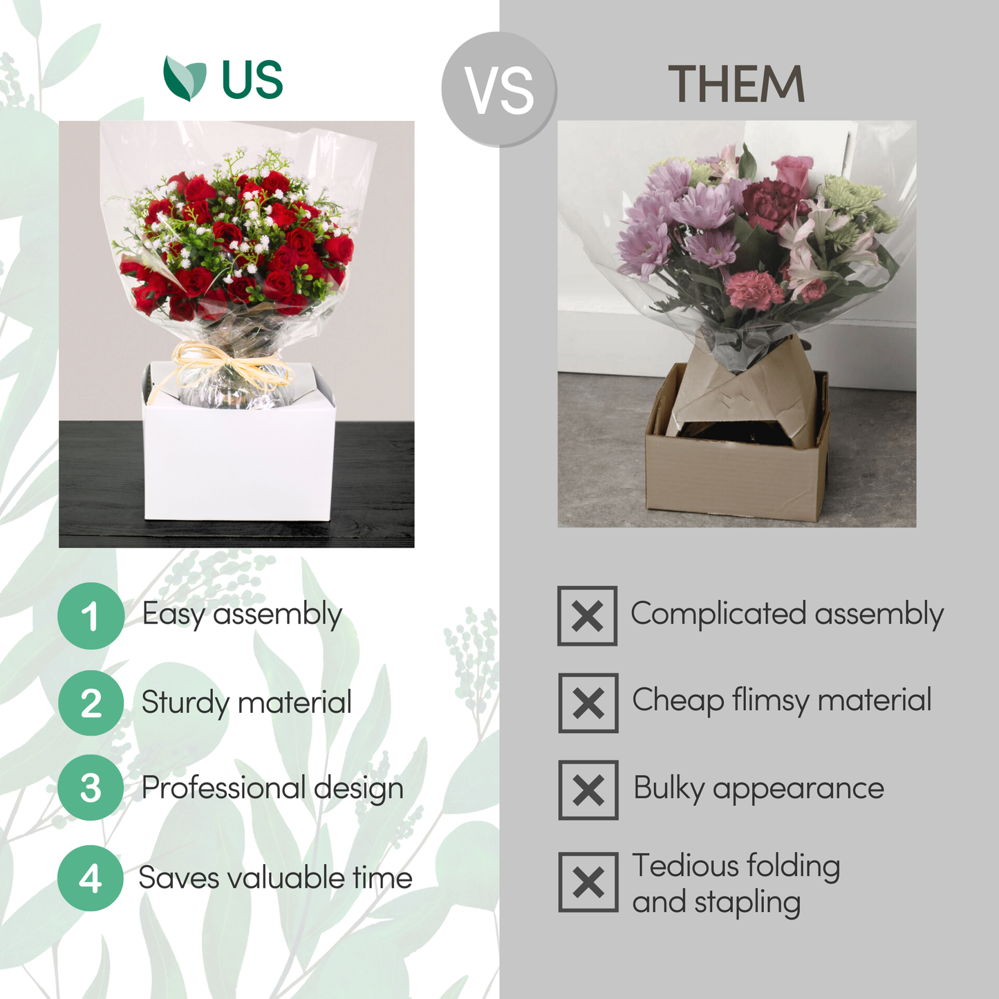 100PK - Quick Fold Floral Delivery Box for Vase Transport: 6"L 6"W 4"H