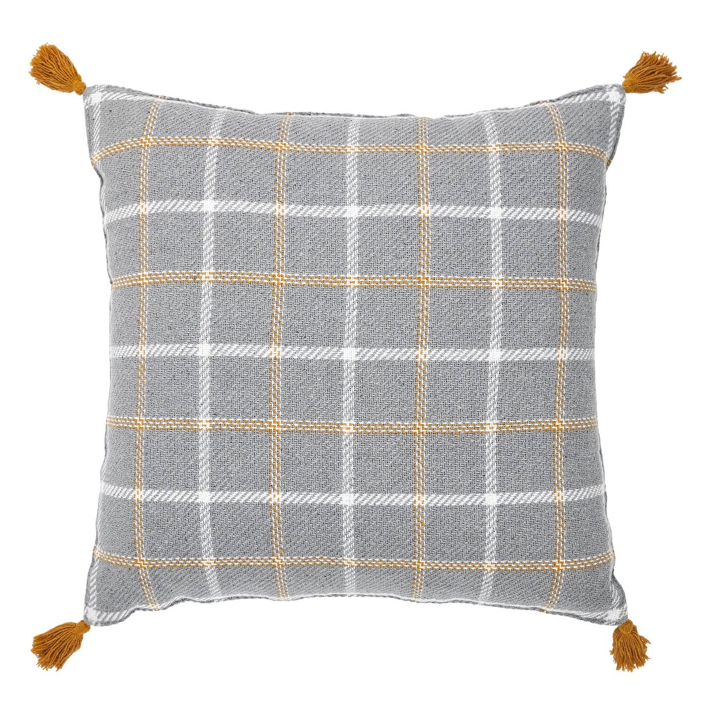 Grey Gold Windowpane Plaid Throw Pillow 18x18