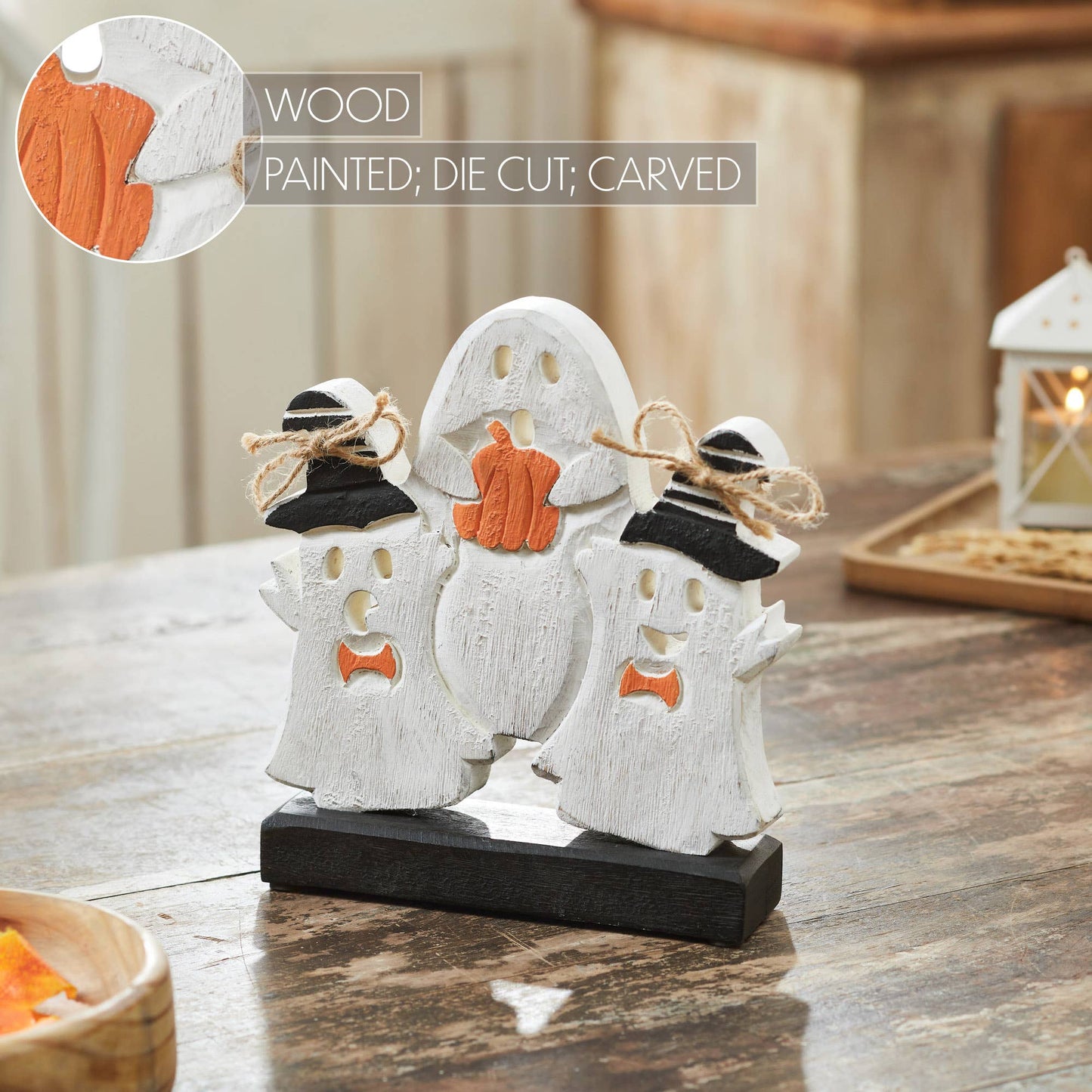Wood Ghost Figurine 8.5" Rustic Farmhouse Halloween Decor