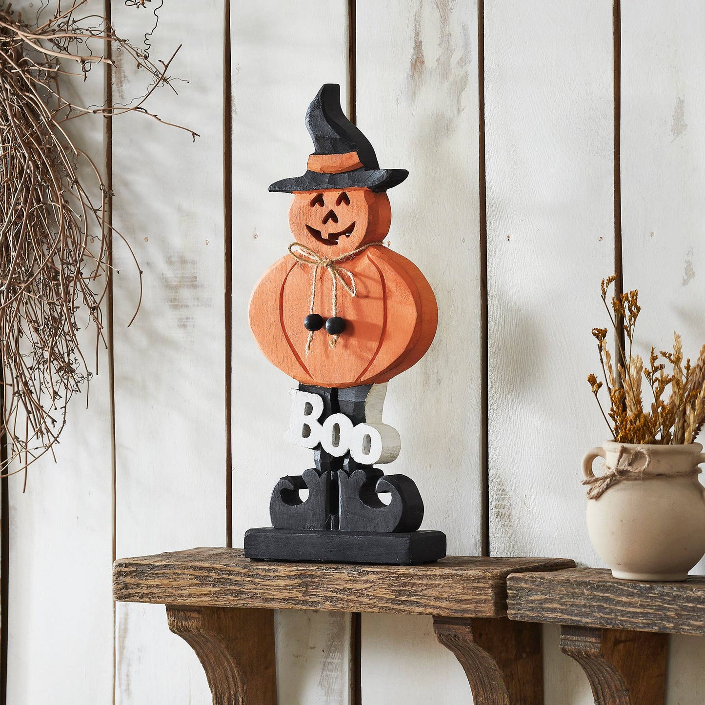 Jack-O-Lantern Boo Halloween Decor Wood Figurine, 15.5"
