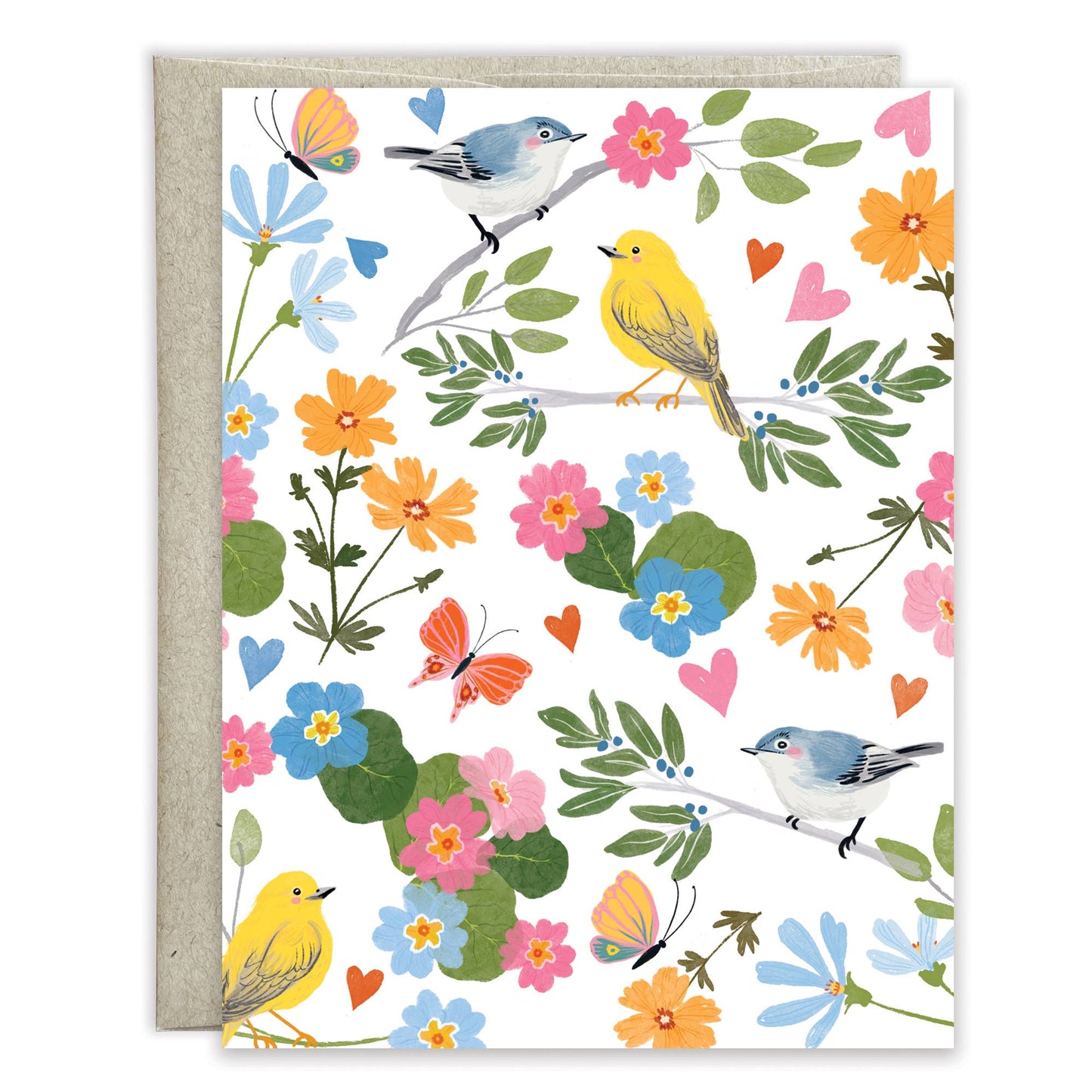 Blank Note Card - Songbirds & Flowers